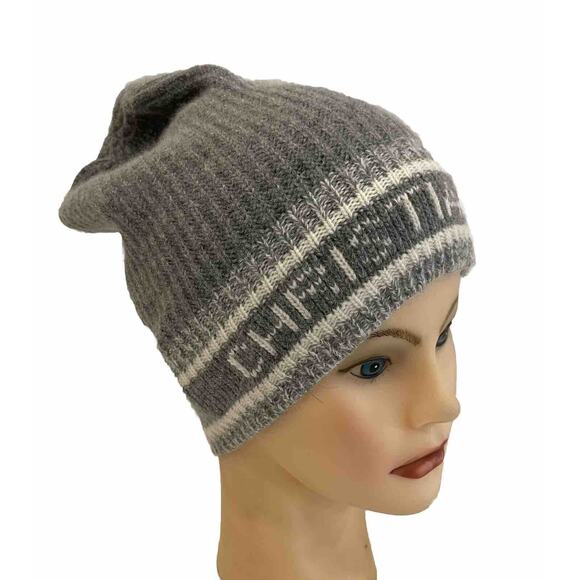 Christian Dior logo beanie knit hat, Wool / Cashmere, Gray and White - Picture 1 of 8